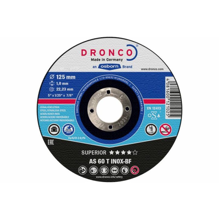 Диск отрезной по нержавейке Special Inox AS60T BOX-25 125x1,0x22 Dronco 6900871100