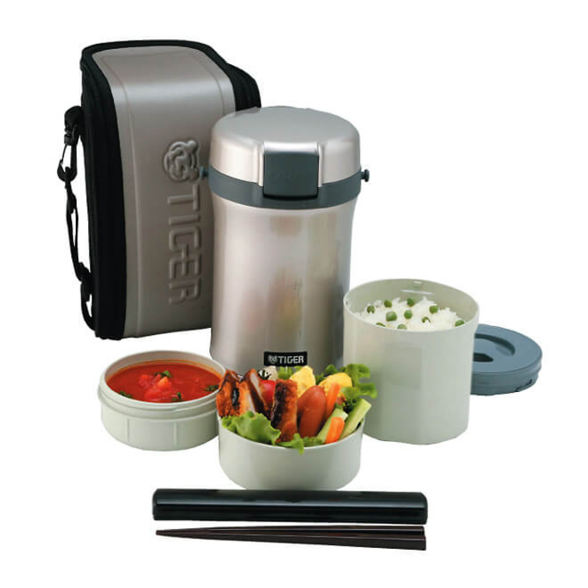 Термос для еды с контейнерами Tiger Lunch Box 1.2L LWU-B Warm Silver 2