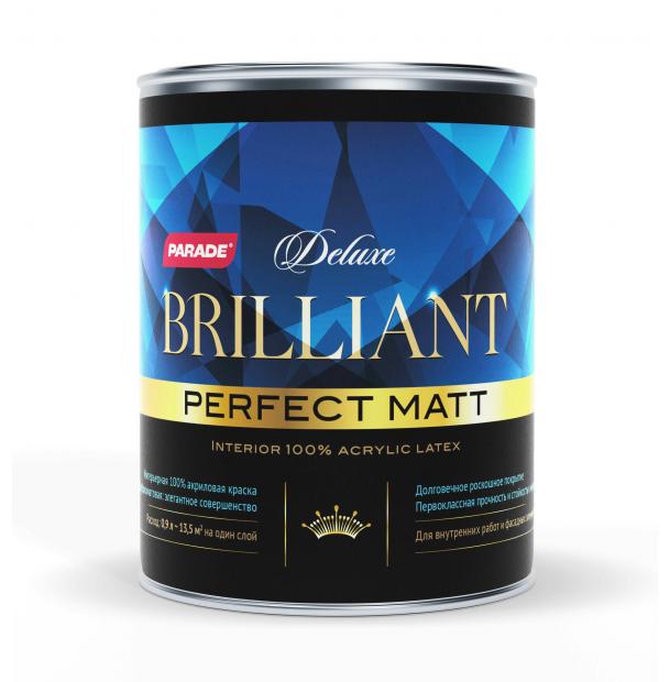 Краска интерьерная акриловая PARADE Deluxe brilliant perfect matt База А белая глубокоматовая 0,9л 0007390