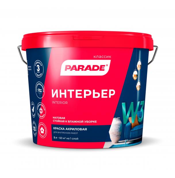 Краска акриловая PARADE W3 интерьер бааза А 5л 8311405