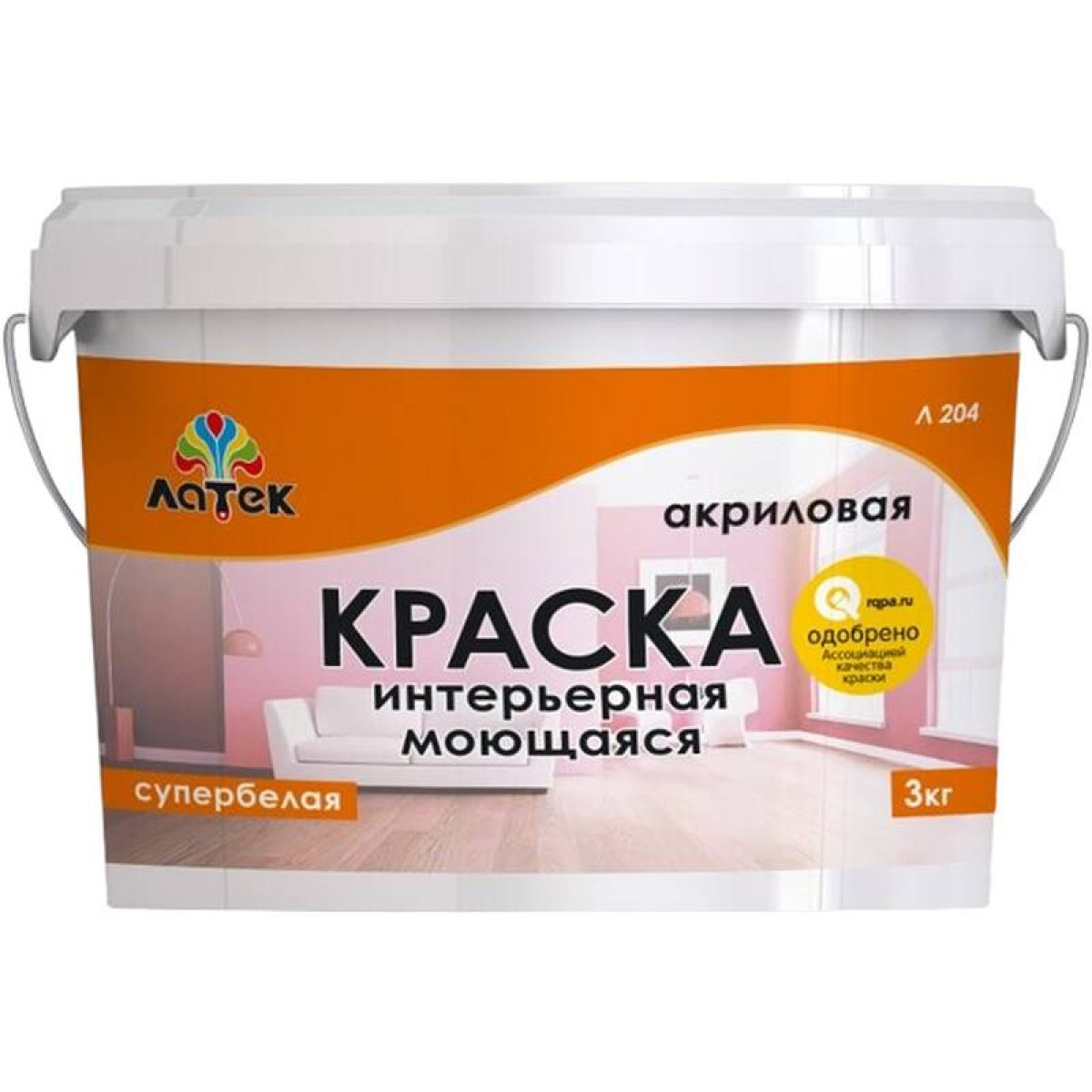 Краска Л204 ЛАТЕК интерьерная моющаяся 3кг LAP009 1