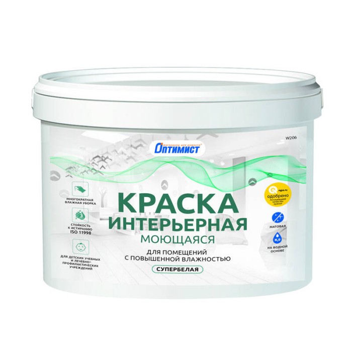 Краска W206 ОПТИМИСТ матовая супербелая 3кг OPP179