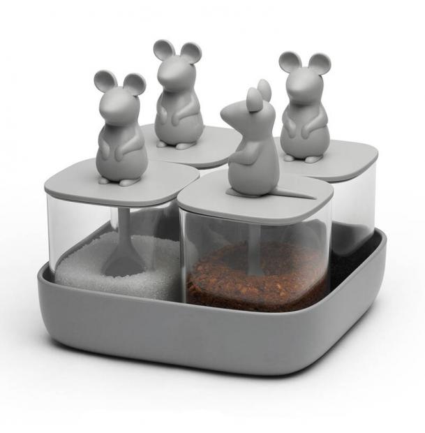 Набор банок для сыпучих продуктов Lucky Mouse Seasoning Qualy 4 шт QL10366-CL-GY