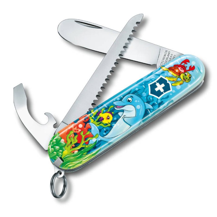 Набор для детей Victorinox "Дельфин": перочинный нож 84 мм, шнурок на шею, книга-раскраска