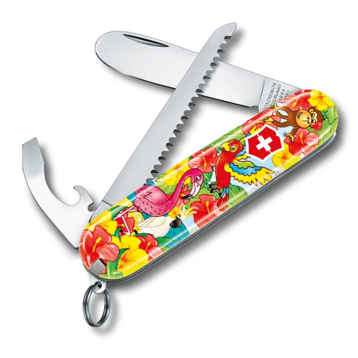 Набор для детей Victorinox "Попугай": перочинный нож 84 мм, шнурок на шею, книга-раскраска