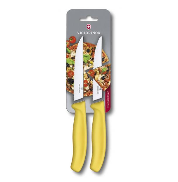 Набор из 2 ножей для стейка и пиццы VICTORINOX SwissClassic "Gourmet", 12 см, жёлтая рукоять 6.7936.12L8B
