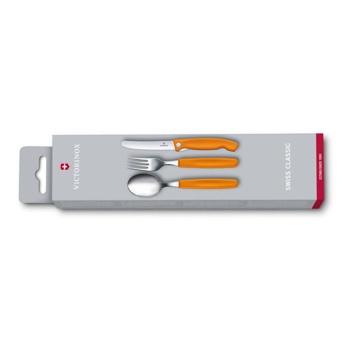 Набор из 3 столовых приборов Victorinox Swiss Classic: нож для овощей, вилка, ложка, оранжевый 4