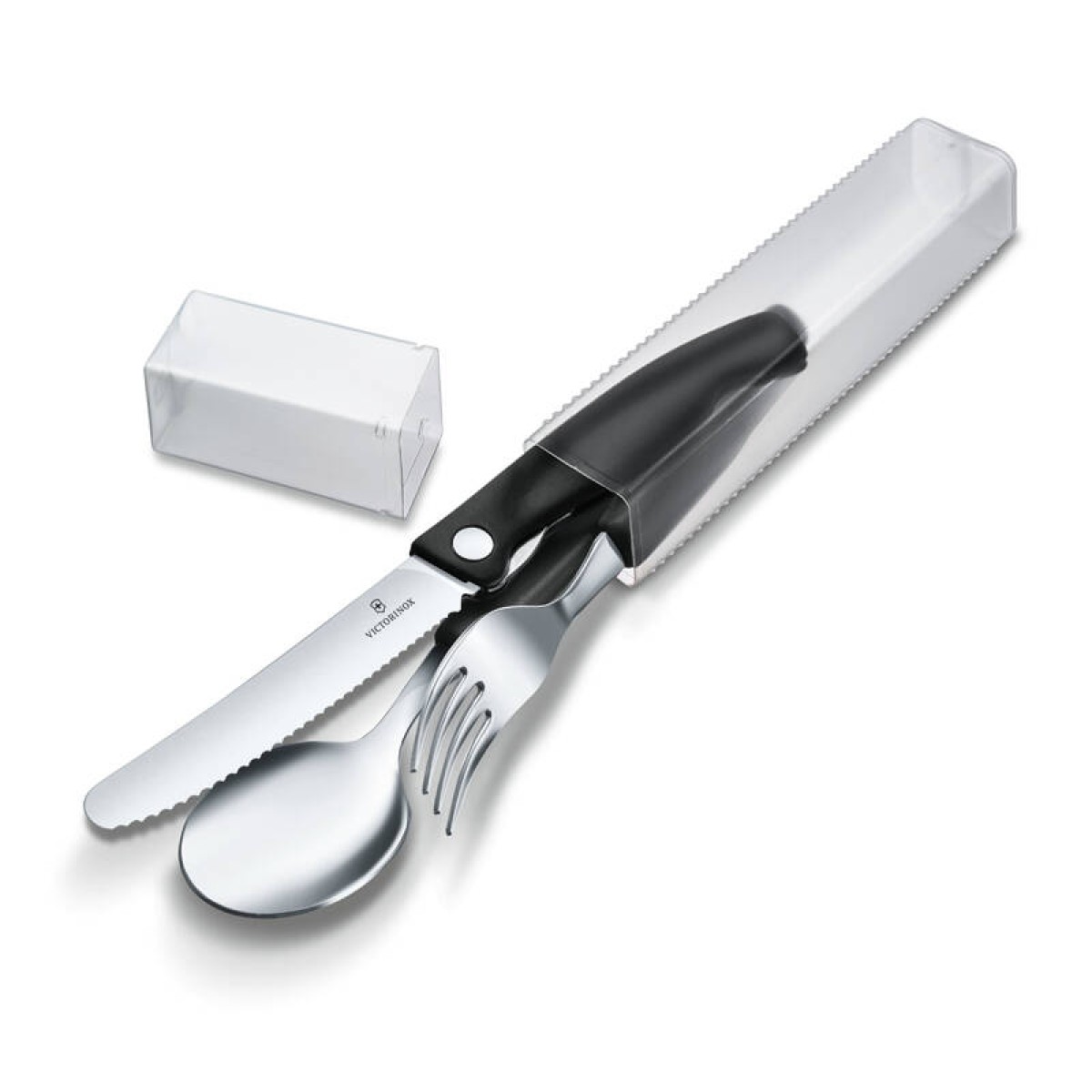 Набор из 3 столовых приборов Victorinox Swiss Classic: складной нож для овощей, вилка, ложка, чёрный 1