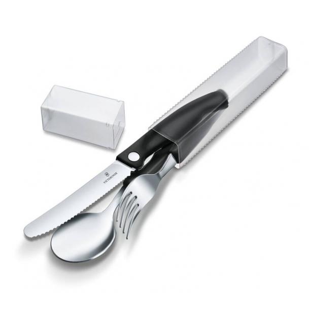 Набор из 3 столовых приборов Victorinox Swiss Classic: складной нож для овощей, вилка, ложка, чёрный 6.7192.F3
