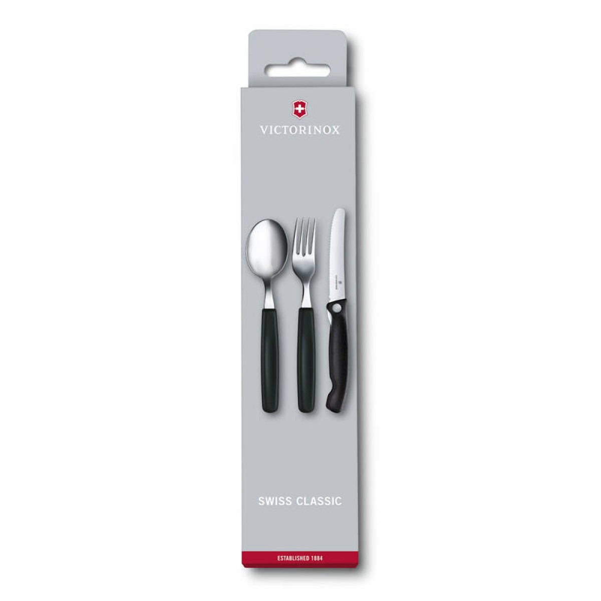 Набор из 3 столовых приборов Victorinox Swiss Classic: складной нож для овощей, вилка, ложка, чёрный 4