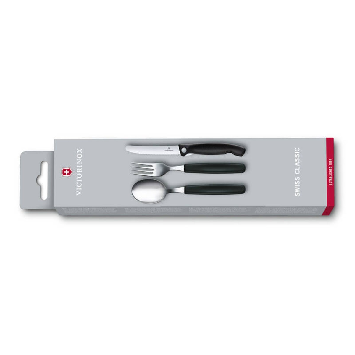Набор из 3 столовых приборов Victorinox Swiss Classic: складной нож для овощей, вилка, ложка, чёрный 3