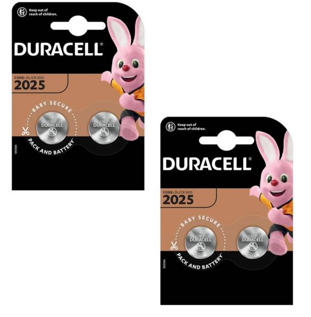 Набор из 4 батареек Duracell CR2025 BL2 Lithium 3V C 045514-n