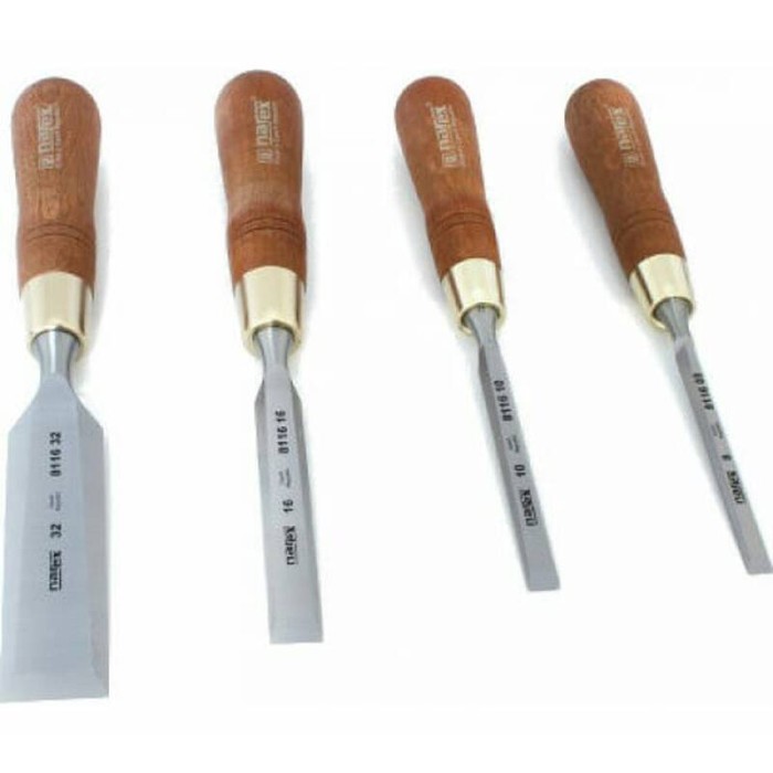 Набор из 4 плоских стамесок с ручкой NAREX WOOD LINE PLUS 8, 10, 16, 32 мм 863202