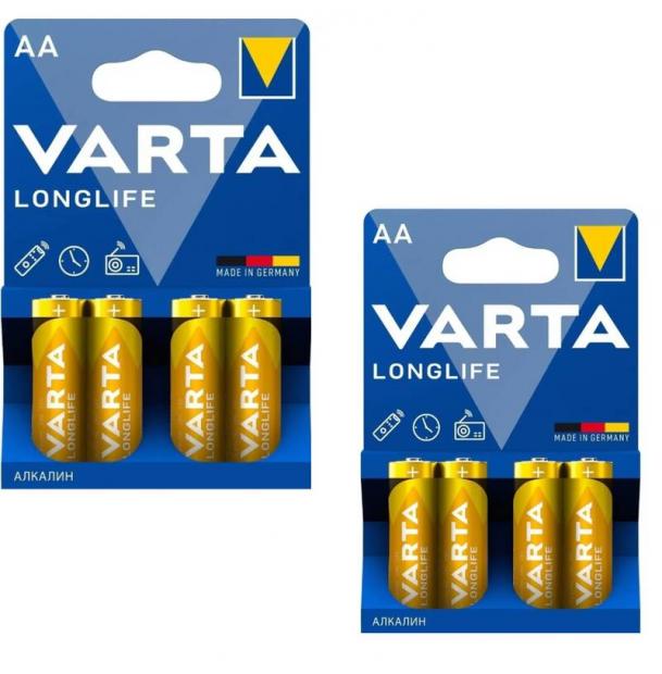Набор из 8 батареек Varta Longlife AA (2 уп. по 4 шт. в блистере) 4106113414-n