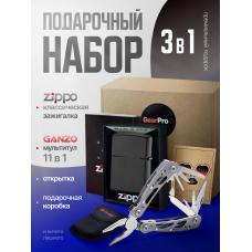 Набор из зажигалки ZIPPO Classic Black Matte 218 и мультитул Ganzo G104-S 11 функций