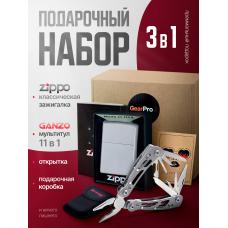 Набор из зажигалки ZIPPO Classic Satin Chrome 205 и мультитул Ganzo G104-S 11 функций