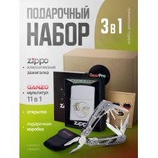 Набор из зажигалки ZIPPO Classic Satin Chrome 29412 и мультитул Ganzo G104-S 11 функций