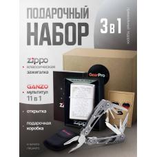 Набор из зажигалки ZIPPO Classic Satin Chrome 28458 и мультитул Ganzo G104-S 11 функций