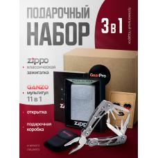 Набор из зажигалки ZIPPO Classic Street Chrome 207 и мультитул Ganzo G104-S 11 функций