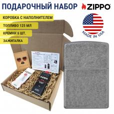 Набор зажигалка бензиновая Zippo 121FB в подарочной упаковке + топливо и кремни 121FB-1-n