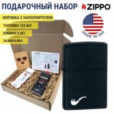 Набор зажигалка бензиновая Zippo 218PL в подарочной упаковке + топливо и кремни 218PL-1-n