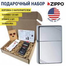 Набор зажигалка бензиновая Zippo 260 в подарочной упаковке + топливо и кремни 260-1-n