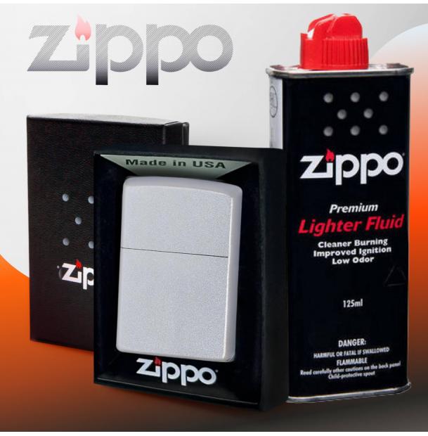 Набор Зажигалка ZIPPO Classic Satin Chrome+Топливо ZIPPO 125 мл 205-3141