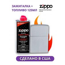 Набор Зажигалка ZIPPO Classic Satin Chrome+Топливо ZIPPO 125 мл