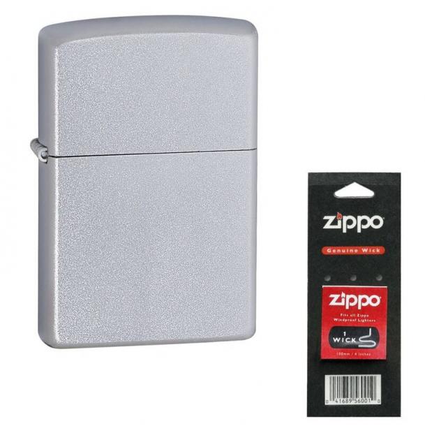 Набор Зажигалка ZIPPO Classic Satin Chrome + запасной фитиль 205-2425