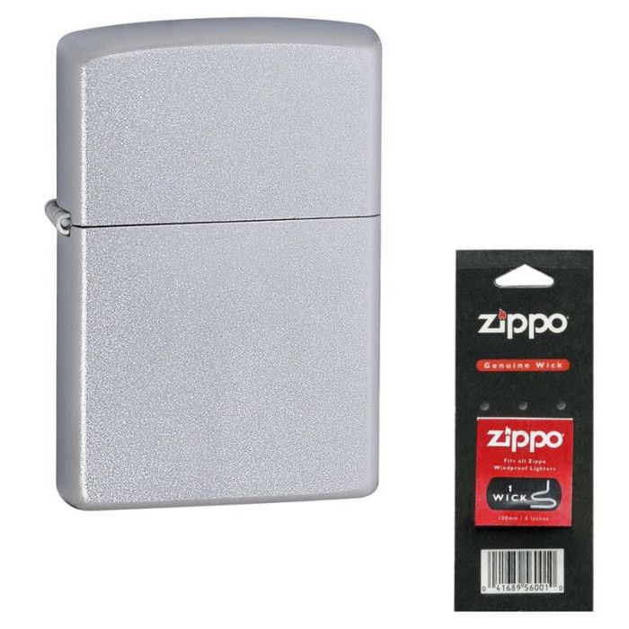 Набор Зажигалка ZIPPO Classic Satin Chrome + запасной фитиль