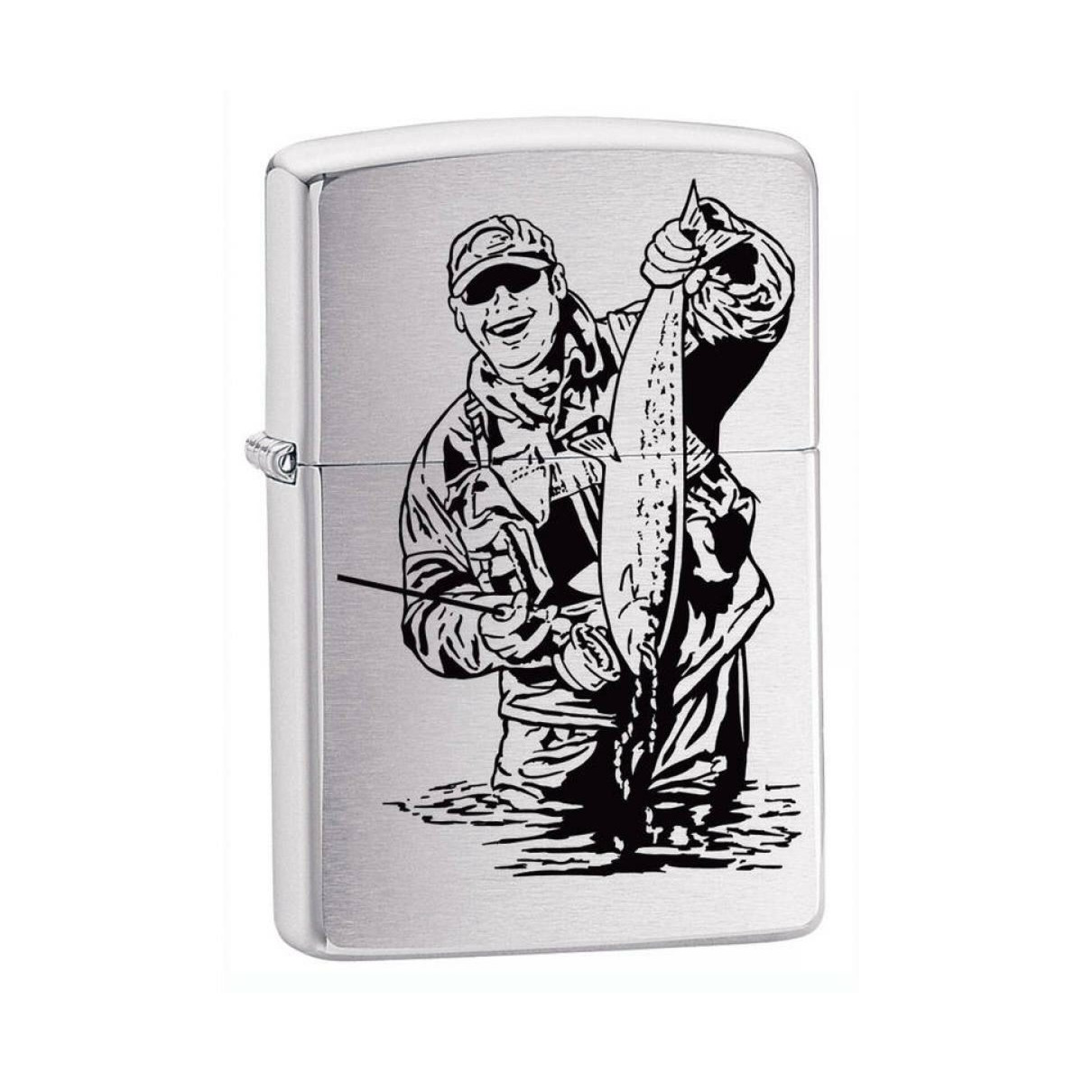 Набор зажигалка ZIPPO Рыбак Brushed Chrome 200FISHERMAN + фляга S.Quire 0,27л 1