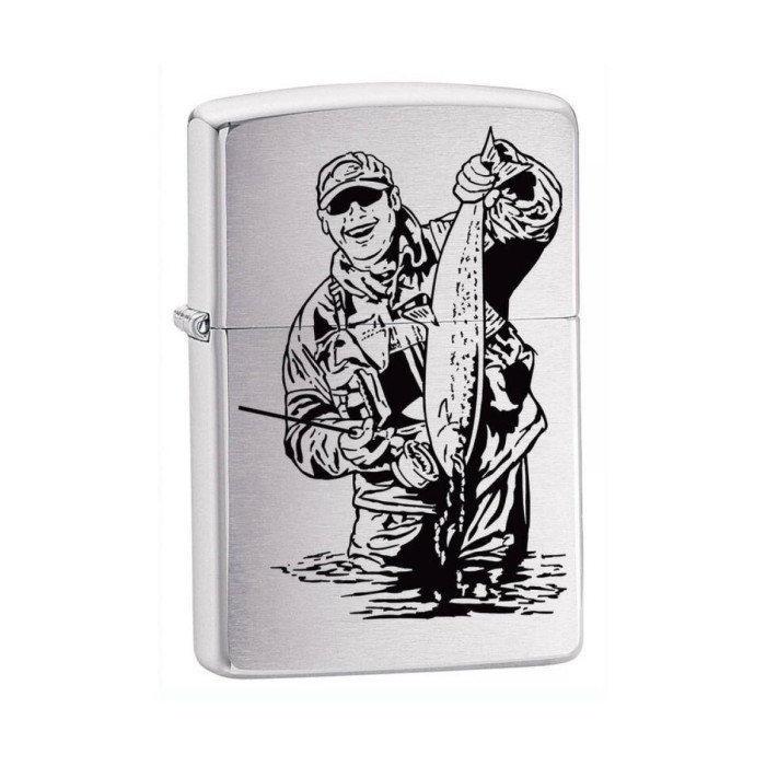 Набор зажигалка ZIPPO Рыбак Brushed Chrome + фляга S.Quire 0,24л 200FISHERMAN-W001RU-8