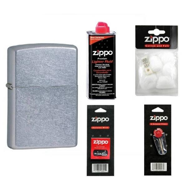 Набор Zippo 207 + Service Kit (топливо,вата,фитиль,кремень) 207-service