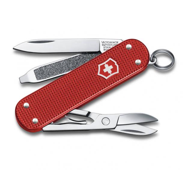 Нож-брелок VICTORINOX Classic Alox, 58 мм, 5 функций, алюминиевая рукоять, красный 0.6221.L18