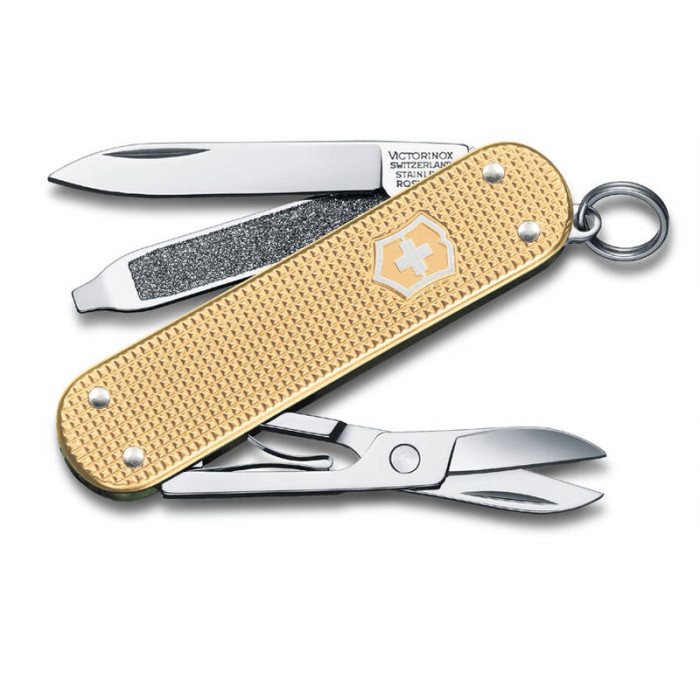 Нож-брелок VICTORINOX Classic Alox, 58 мм, 5 функций, алюминиевая рукоять, золотистый