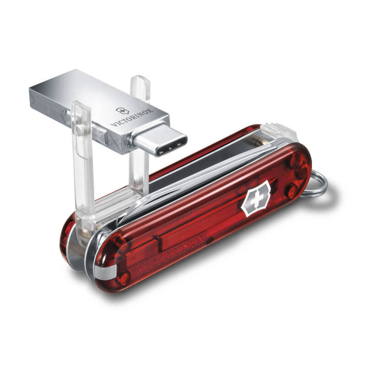 Нож-брелок Victorinox@work, 58 мм, с USB-модулем 3.0/3.1 16 Гб, 8 функций, полупрозрачный красный 3