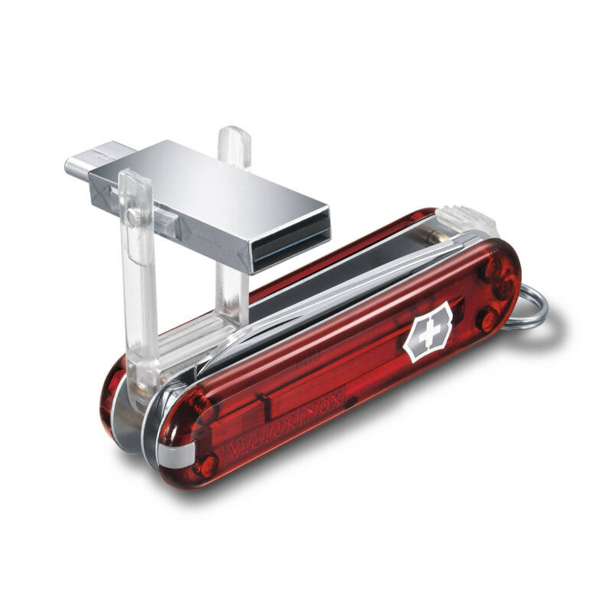 Нож-брелок Victorinox@work, 58 мм, с USB-модулем 3.0/3.1 16 Гб, 8 функций, полупрозрачный красный 2