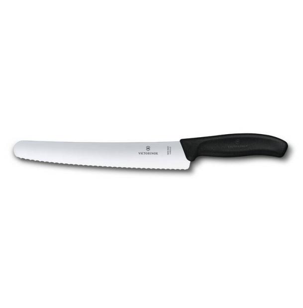 Нож для хлеба и выпечки VICTORINOX SwissClassic, лезвие 22 см с серрейторной заточкой, чёрный 6.8633.22