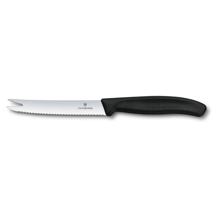 Нож для сыра и колбасы VICTORINOX SwissClassic, лезвие 11 см с серрейторной заточкой, чёрный