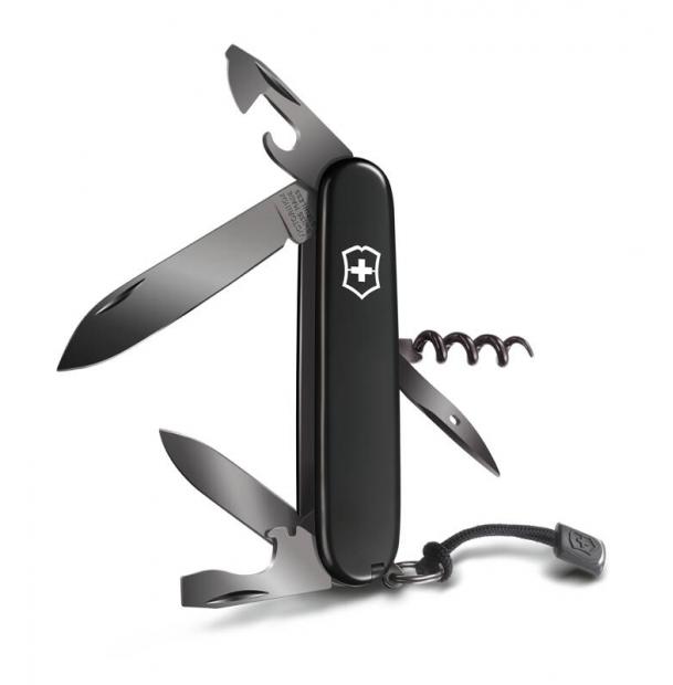 Нож перочинный Victorinox Spartan Onyx Black, 91 мм, 12 функций, чёрный, со шнурком 1.3603.31P