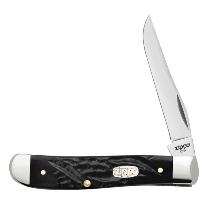 Нож ZIPPO Rough Black Synthetic Mini Trapper чёрный + ЗАЖИГАЛКА ZIPPO 207