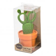 Ножницы Qualy Cactus с держателем, оранжевые с зеленым