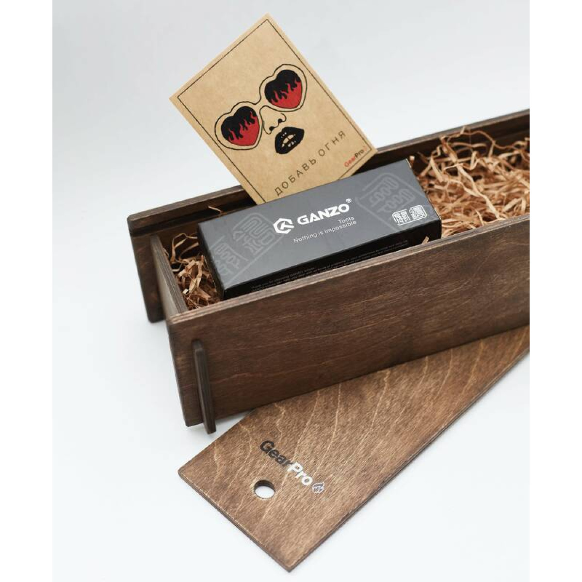 Подарочный набор нож Ganzo в деревянной коробке G6252-BK-knifebox 1