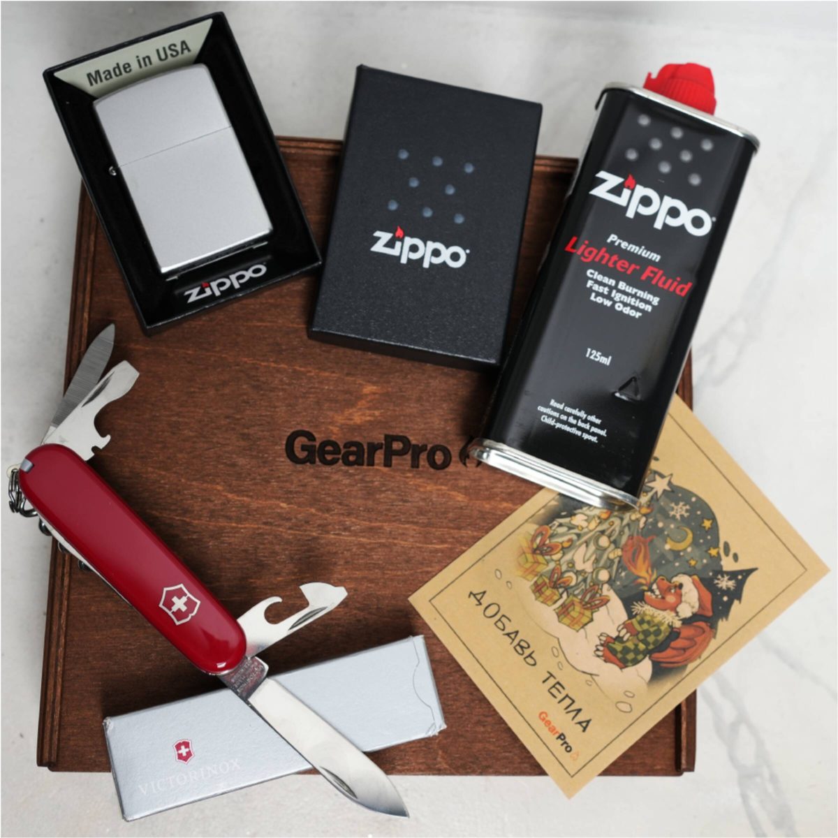 Подарочный набор оригинальная зажигалка Zippo 207 и мультитул Victorinox Sportsman 0.3803 1