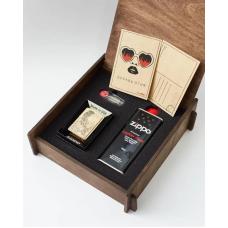 Подарочный набор оригинальная зажигалка Zippo 20854 с топливом 125 мл + кремнии в деревянной коробке