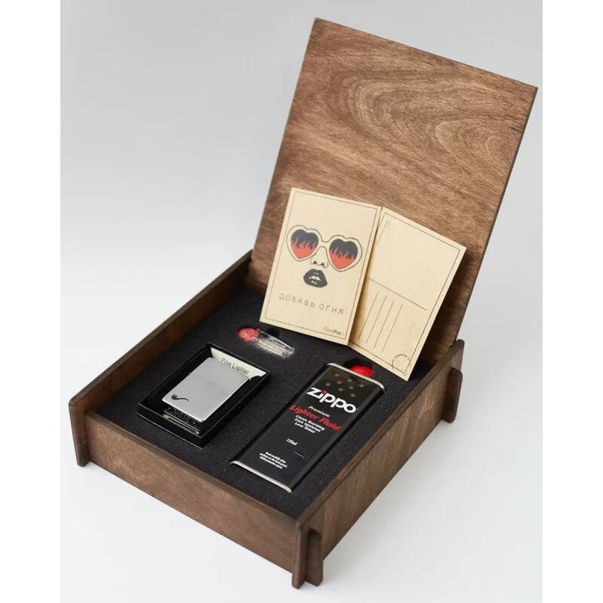 Подарочный набор зажигалка для трубок Zippo 200PL с топливом 125 мл + кремнии в деревянной коробке 2