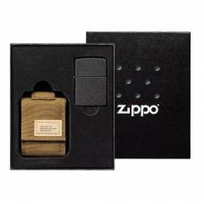 Подарочный набор ZIPPO зажигалка Black Crackle и коричневый нейлоновый чехол
