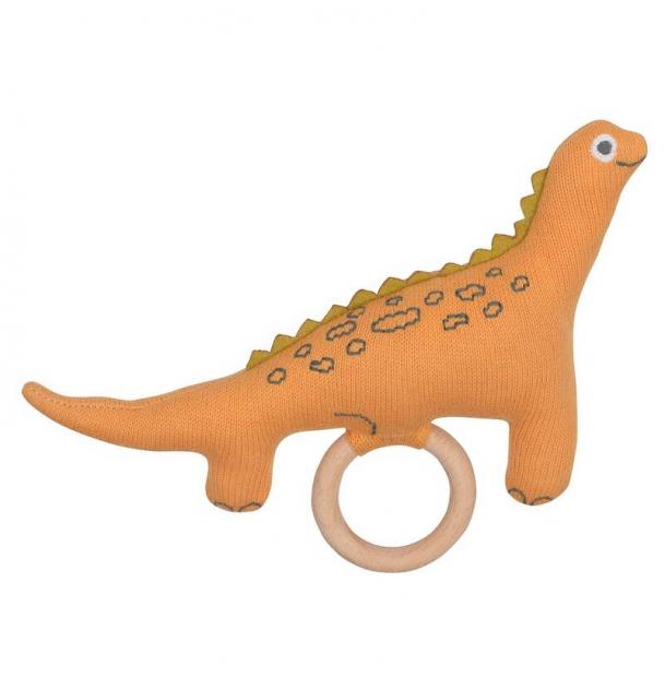 Погремушка из хлопка с деревянным держателем Динозавр Tkano Toto Tiny world TK20-KIDS-RT0003 14х11 см