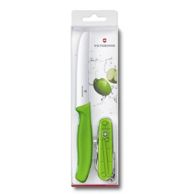 Набор Victorinox Color Twins зеленый (нож для овощей+ Spartan), лезвие 8 см, 12 функ 1.8901.L4