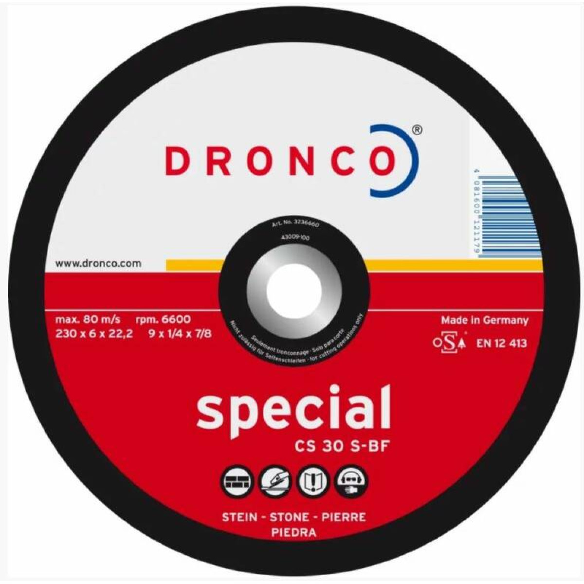 Шлифовальный диск по камню CS30S 230х6х22,2,23 Dronco 3236660 1
